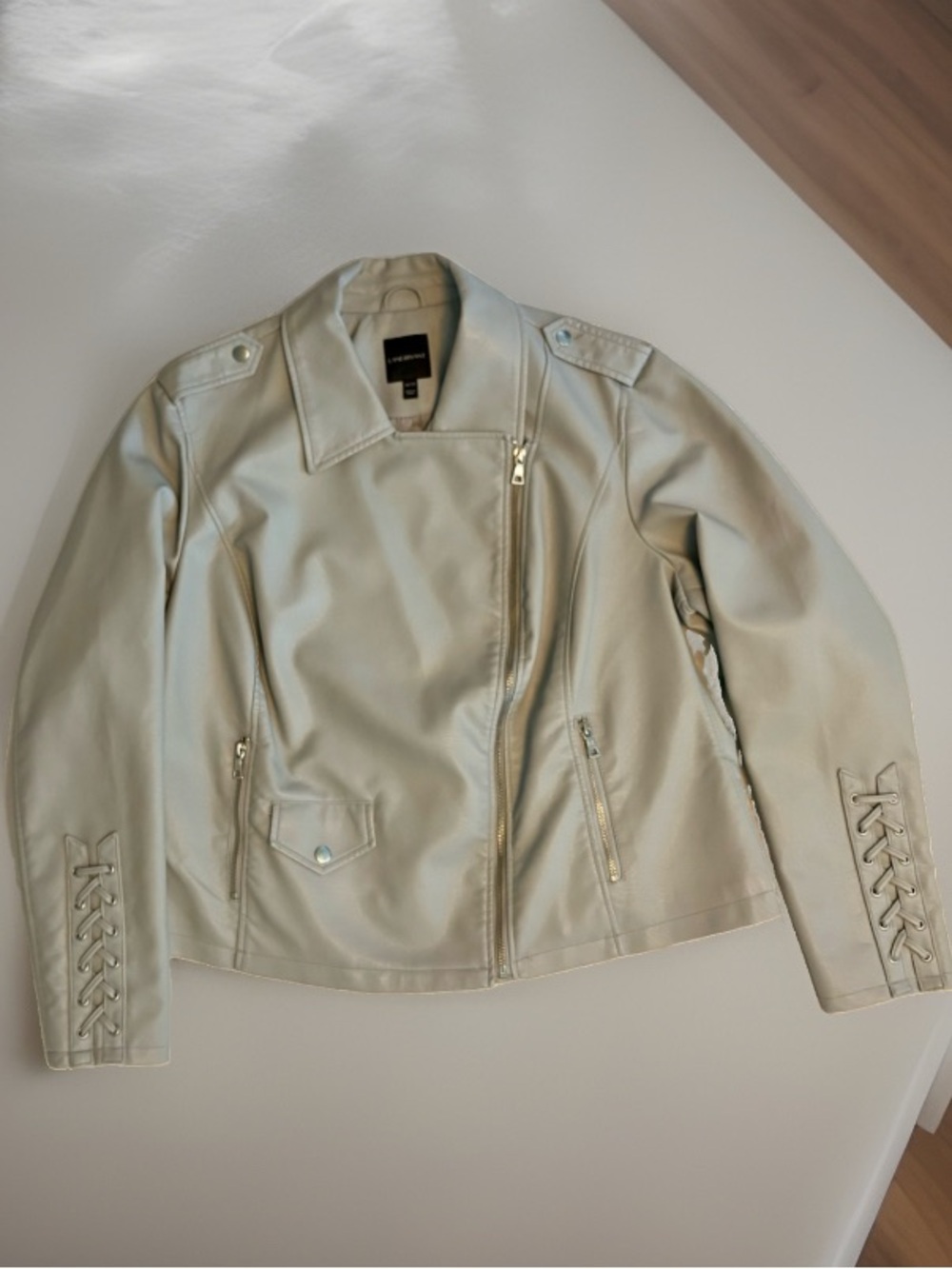 Lane Bryant Gray Moto Biker Jacket Plus 18 Zip Lace-Up Sleeves Lined Short